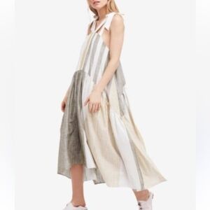 Free People Asymmetrical Striped Dress - White, Gray, Tan